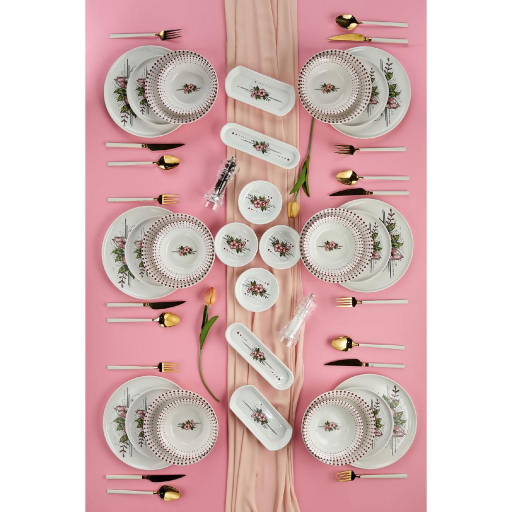 Lux Seramik Artless 18-teiliges Frühstücksset für 8 Personen, Rosa