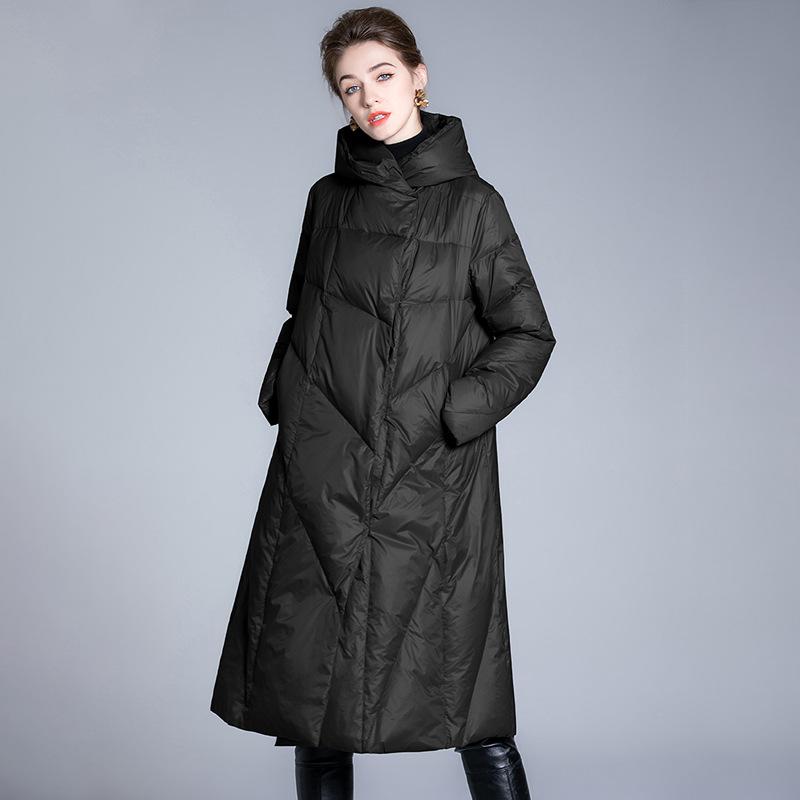 European Station Autumn and Winter New Women's Fashion Skinny Warm Hooded Easy to match Trend Medium and Long Down Jacket