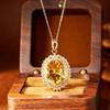 Large Amethyst & Citrine Pendant Necklace for Women, S925 Silver Clavicle Chain, Colored Gem Jewelry