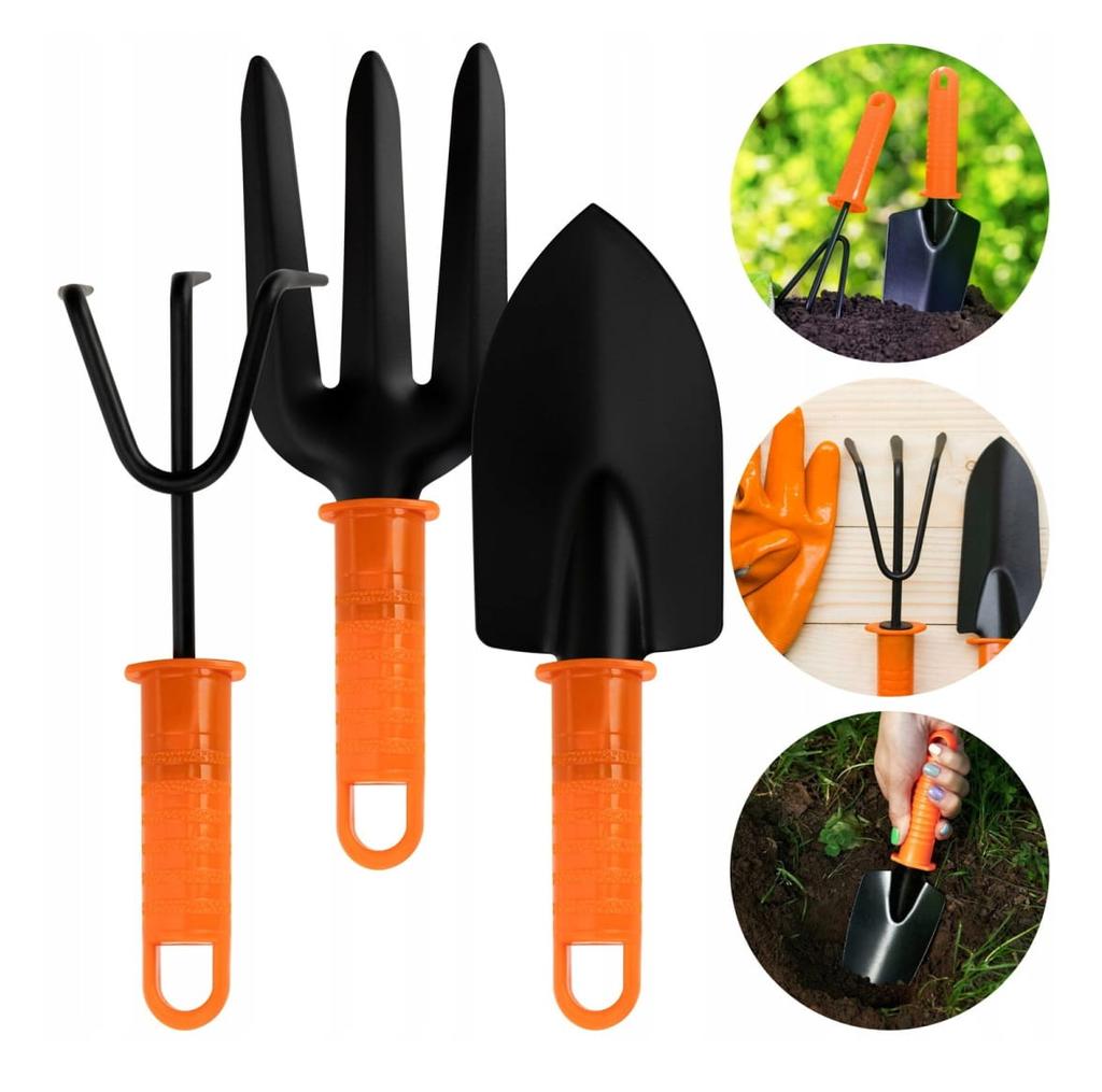 Set of 3 gardening tools: fork, claws, shovel