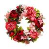 40CM Artificial Peony Wreath Indoor Outdoor Front Door Wall Hanging Fake Flower Garland with Green Leaves Wedding Party Home Decoration