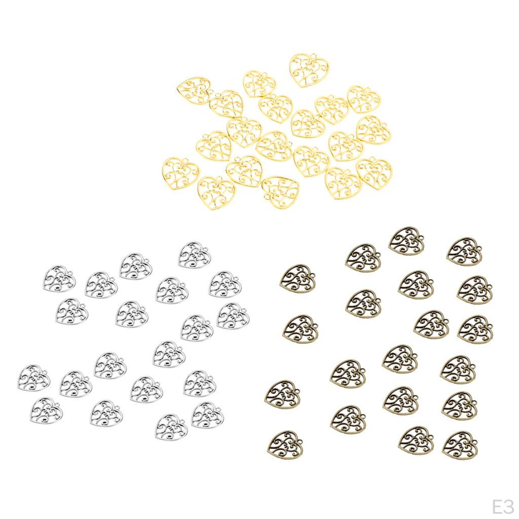 20 Pcs Large Filigree Hollow Out Heart Pendants DIY Craft