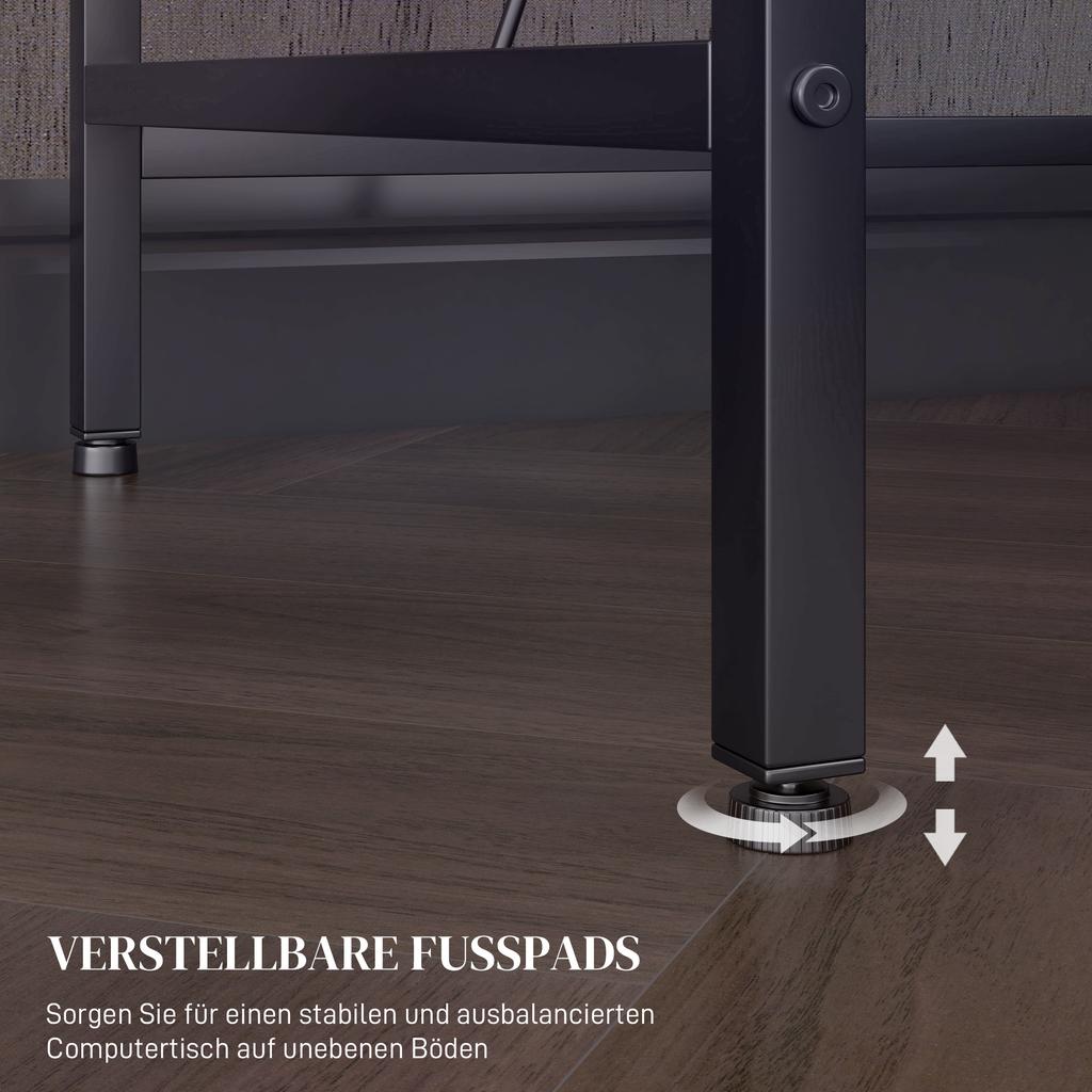 Scrivania a L con LED, Prese, USB, Scrivania per Computer Reversibile con Mensola, 107 x 80 x 90 cm, Nero