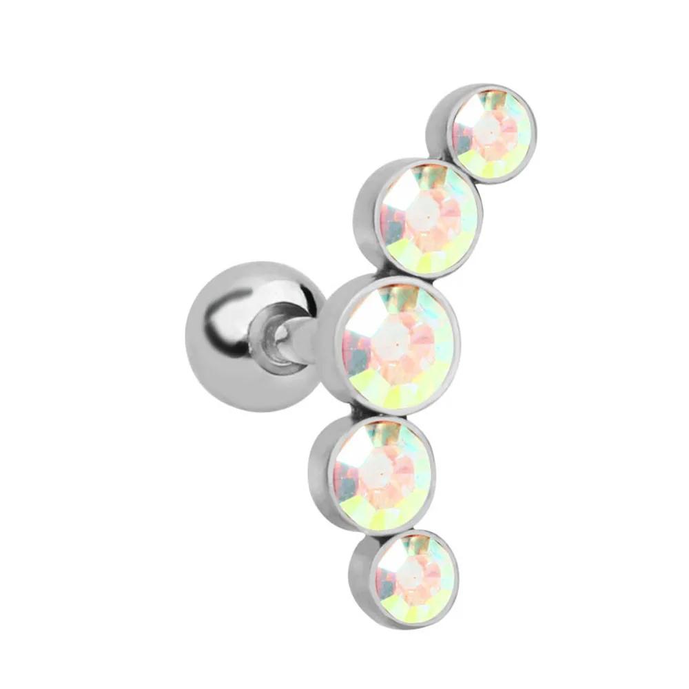 Punk Stainless Steel Bar Stud Earrings Fashion Crystal Gem Earrings Ear Piercing Cartilage Helix Tragus Earrings Body Jewelry