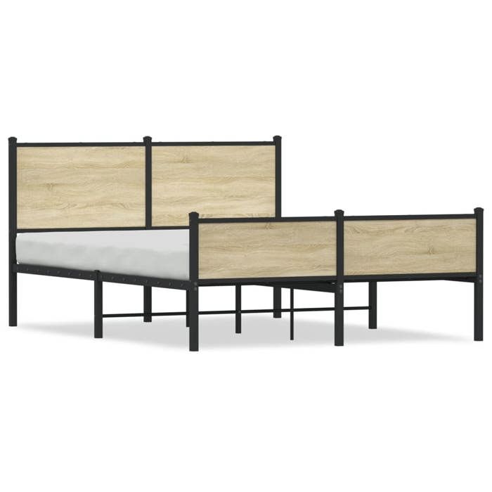 VidaXL Metal Bed Frame with Headboard and Footboard 140x190 Cm, Double Bed, Bedroom Furniture, Guest Bed, 4007904