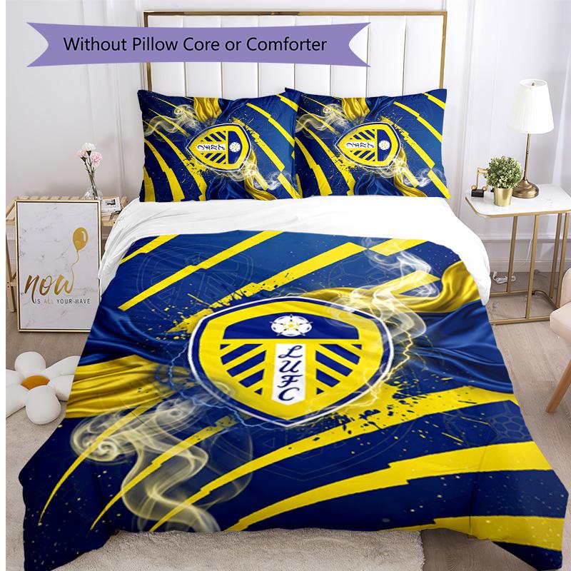 Juego de Ropa de Cama Estampado de Leeds United Football de 3 Piezas, Cómodo y Amigable con la Piel Juego de Funda Nórdica para Dormitorio