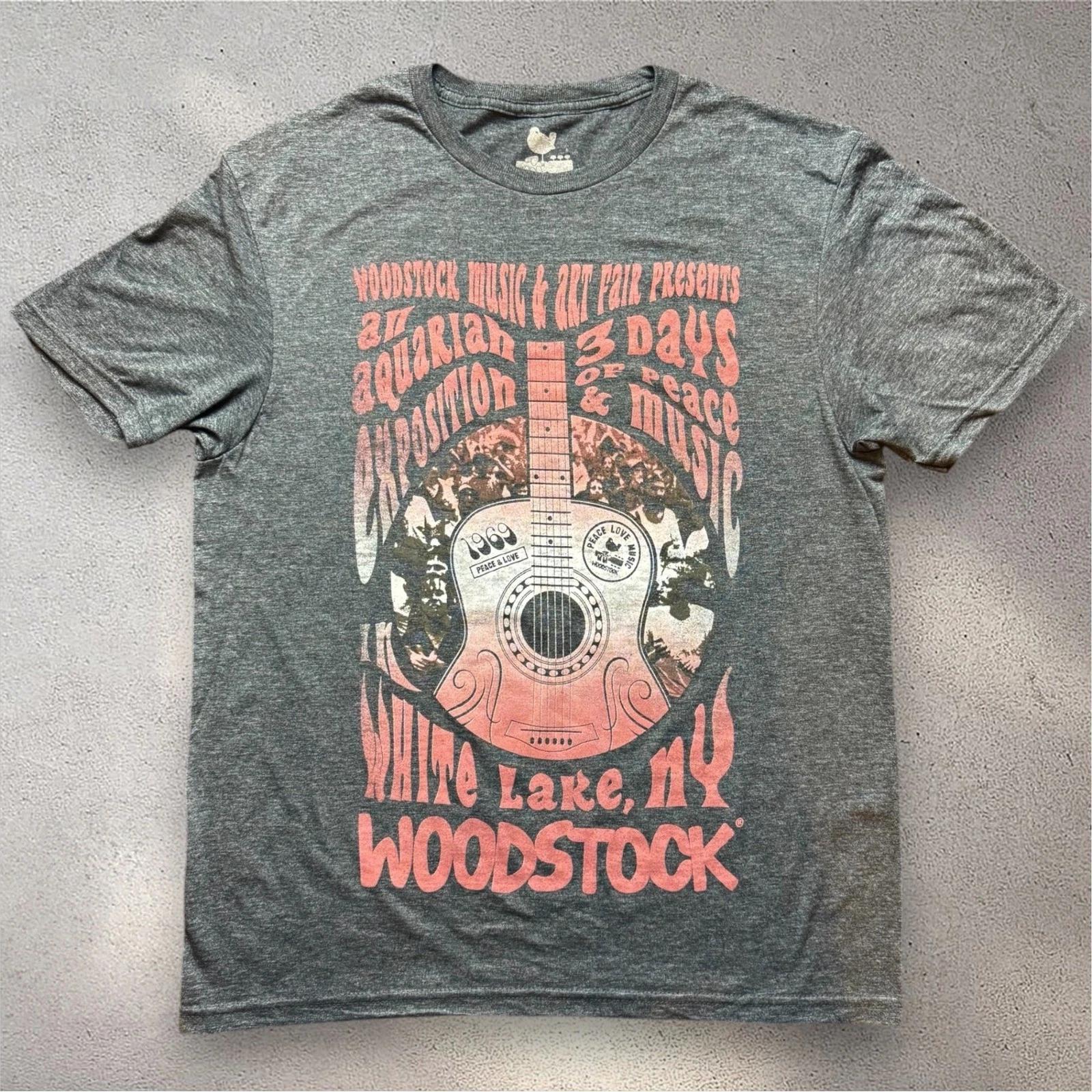 Woodstock 1969 Graphic T- Shirt Mens Medium Grey Hybrid Apparel Peace & Music Tee 4XL