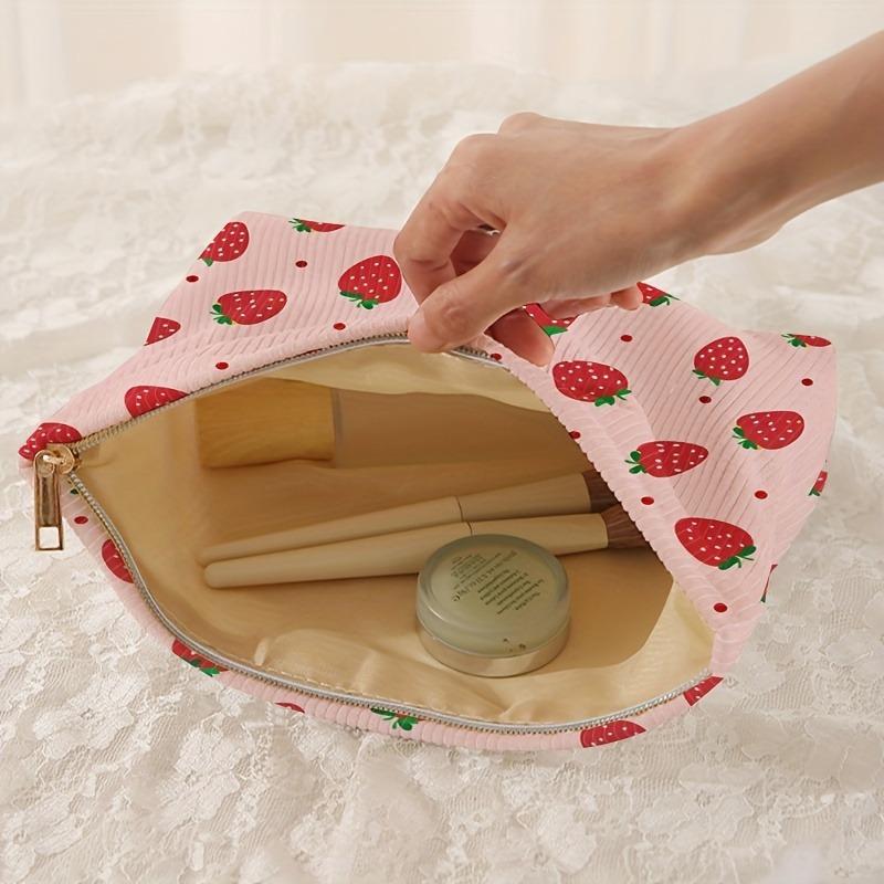 Women's Practical Corduroy Cosmetic Bag Hand Painted Letter Color Heart Print Zipper Pouch for Bridesmaid Gift