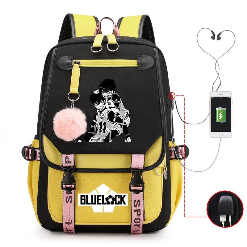 Blaues Gefängnis Anime Schultasche College Stil Große Kapazität Mittelschüler USB Rucksack