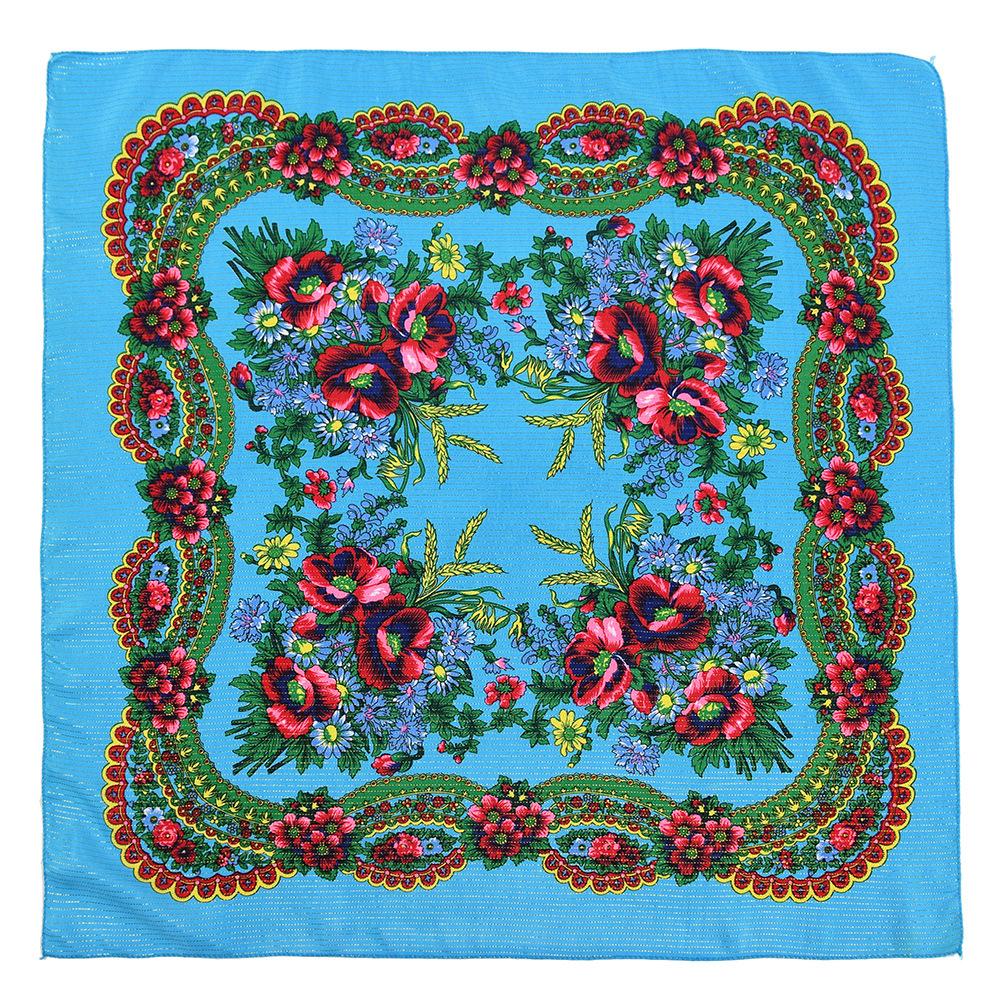 

70*70 см золотой нитью с цветочным принтом русский квадратный шарф для женщин 70x70cm небесно-голубой