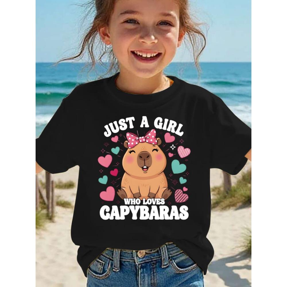 2026 Children's T-Shirt Cute Capybara Cartoon Print Casual Short-Sleeve Tee Summer Children Top O-Neck Fashion T-Shirt for Girls
