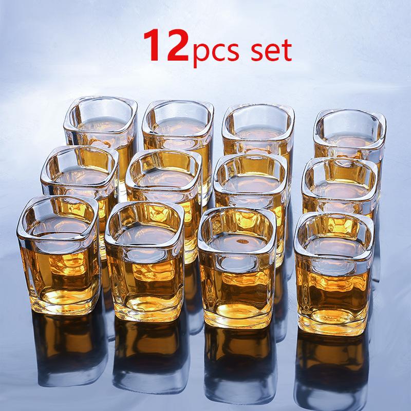 Drinking Glasses Set of 12 Square Glass Transparent Mini Capacity 70ml Creative Milk Tea Drinks Cups Red Wine Glass Coffee Cup