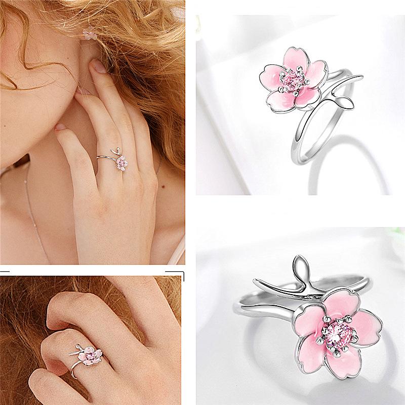 Ring im koreanischen Stil aus Silber mit Epoxidharz, rosa Diamantwirbel