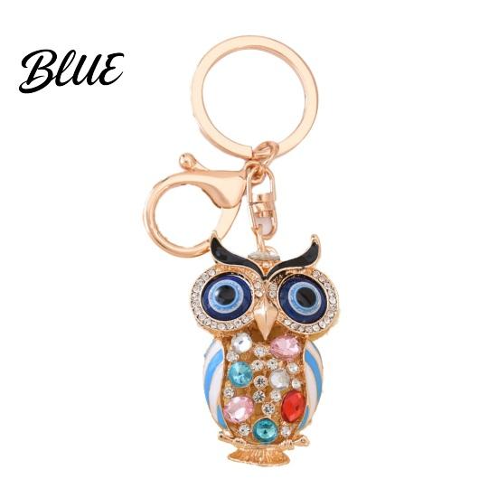 Owl Keychain with Enamel Accents Sparkling Rhinestone Car Key Ring
