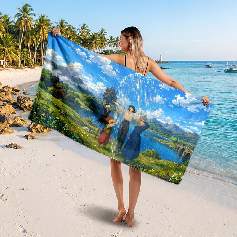 Large Beach TowelHowl's Moving Castle Soft Absorbent Towel Beach Bath Home Use