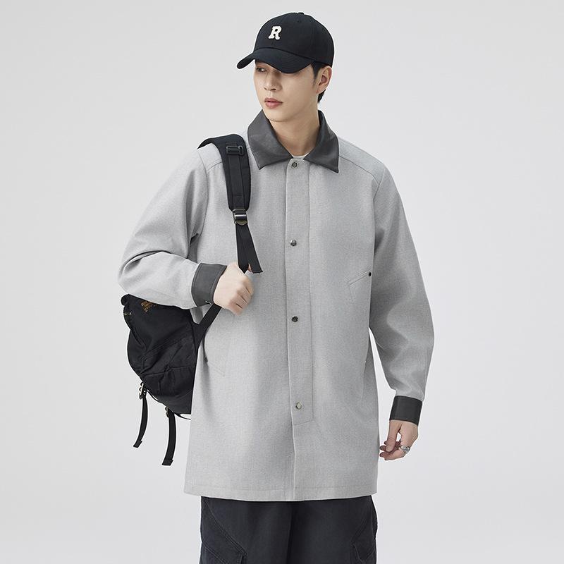 

Long Coat Men s New Autumn and Winter Jacket Contrast Lapel Fashion Relaxed and Handsome. M