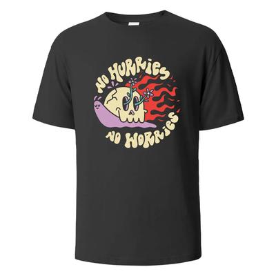 Bedruckte T-Shirts für Herren Keine Eile Keine Sorgen 100% Baumwolle Sommer Atmungsaktiv Bequeme Oberteile Kurzärmelig O-Ausschnitt Herrenbekleidung