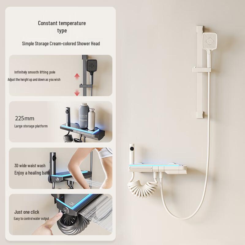 Minimalist Thermostatic Digital Display Shower System with Ambient Light