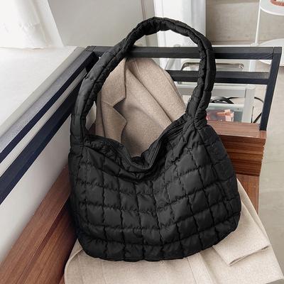Fashion Quilted Shoulder Bag Space Cotton Handbag Purse Female Large Capacity Tote Bag Feather Down Padded Shopping   Bag