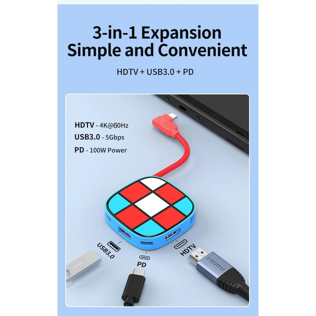For Nintendo Switch 2 Portable 3-in-1 Docking Station Expansion Simple Type-C 4K TV Convenient HDTV & USB3.0 & PD for NS Switch2