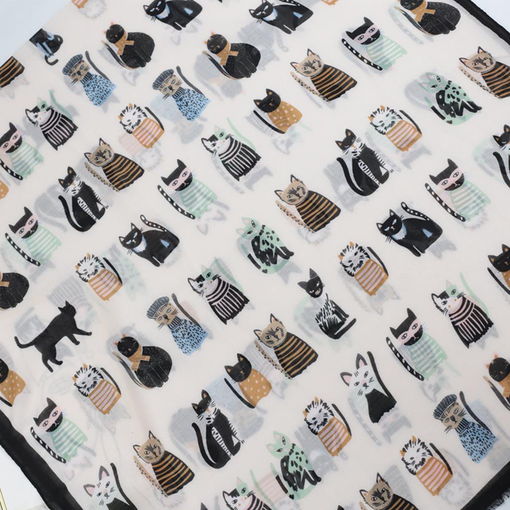 

Kitten Paradise 60 шт. симпатичных шелковых атласных хлопковых шарфов, печатных длинных шарфов для защиты от солнца весной и осенью 88*180cm чёрный