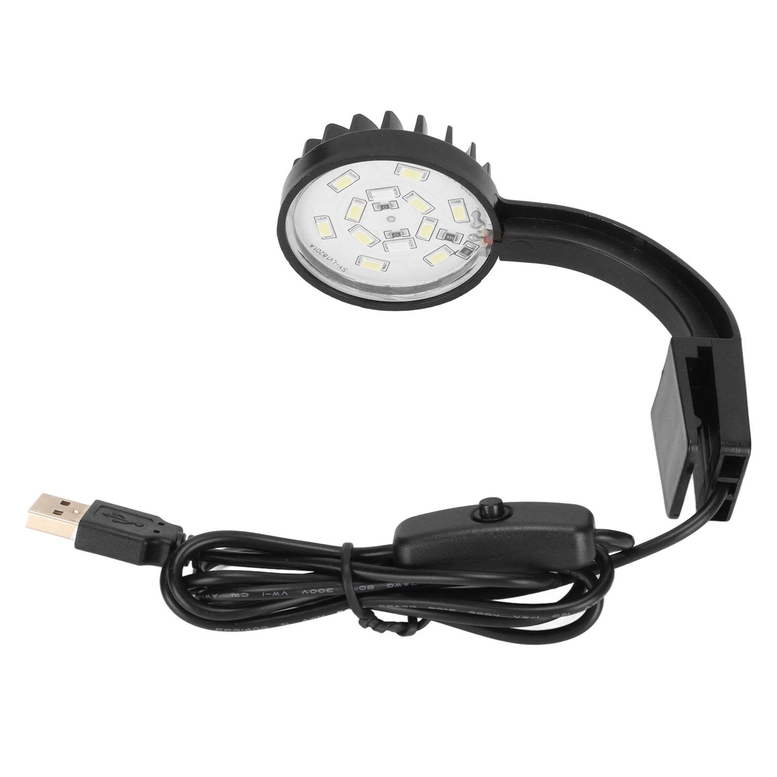 

Клипсовый светильник для аквариума 5 Вт 5 В 12 светодиодов Синий Белый свет Высокая яркость Регулируемый угол Зажим USB чёрный