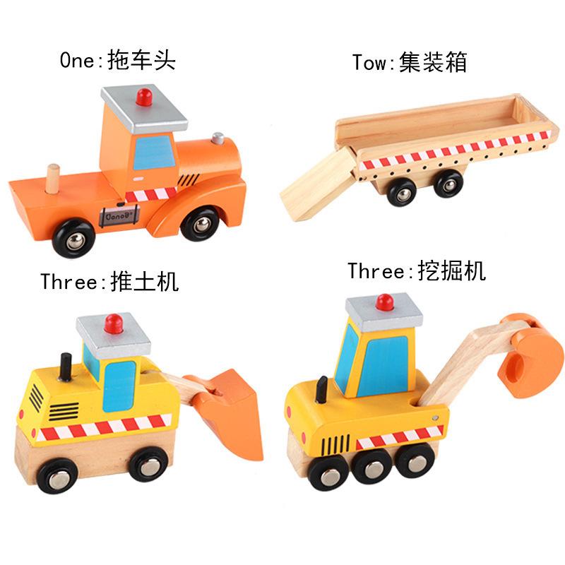 Wooden Toy Car Model Suit Children's Wooden Engineering Car Disassembly And Assembly Large Truck Assembly Rollable Wheels