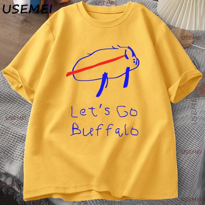 

Let s Go Buffalo T-shirt Men Women Funny Drawing Tshirt Casual Cotton Short Sleeve Charging Buffalo T Shirt Male Clothes Tops L жёлтый