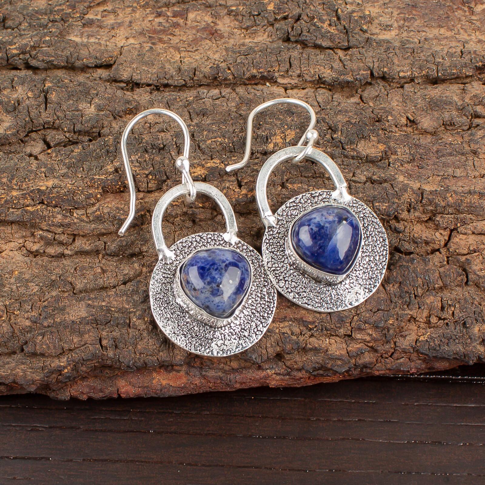 

Natural Sodalite Gemstone 925 Sterling Silver Handmade Dangle Earrings 1.30 EE-63-23
