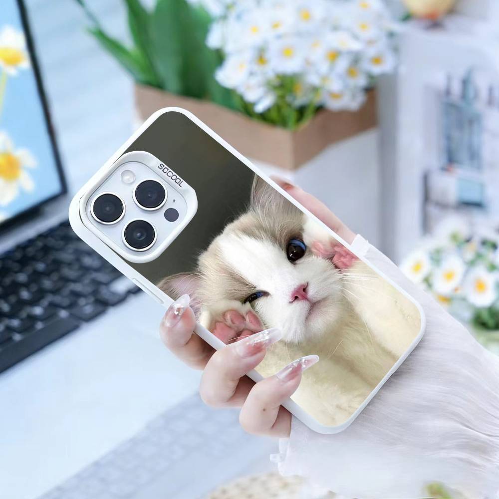 Забавный Милый Кот Чехол для Телефона Для iPhone 16,15,14,13,12,17,Pro,MAX белый Матовый Ударопрочный Чехол iPhone17promax