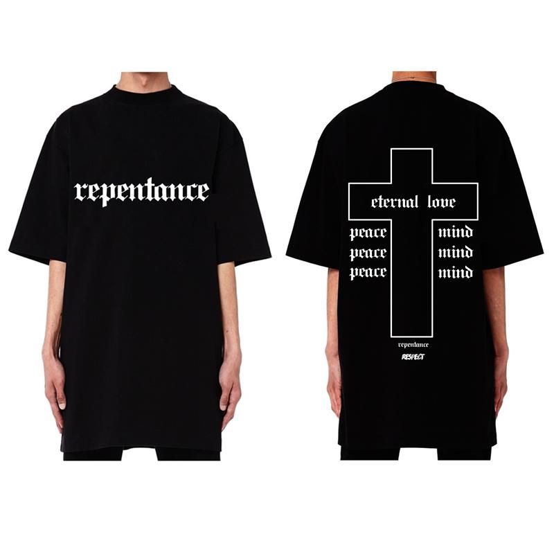 Respect [500G] Repentance Cross Short Sleeve T-Shirt Black Black/L