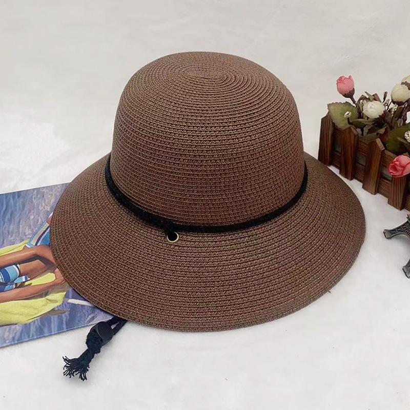 

Foldable Adjustable Windbreak Rope Bucket Hat Spring And Summer Sunshade Women S Dome Wide Brim Retro Straw Hat Adjustable