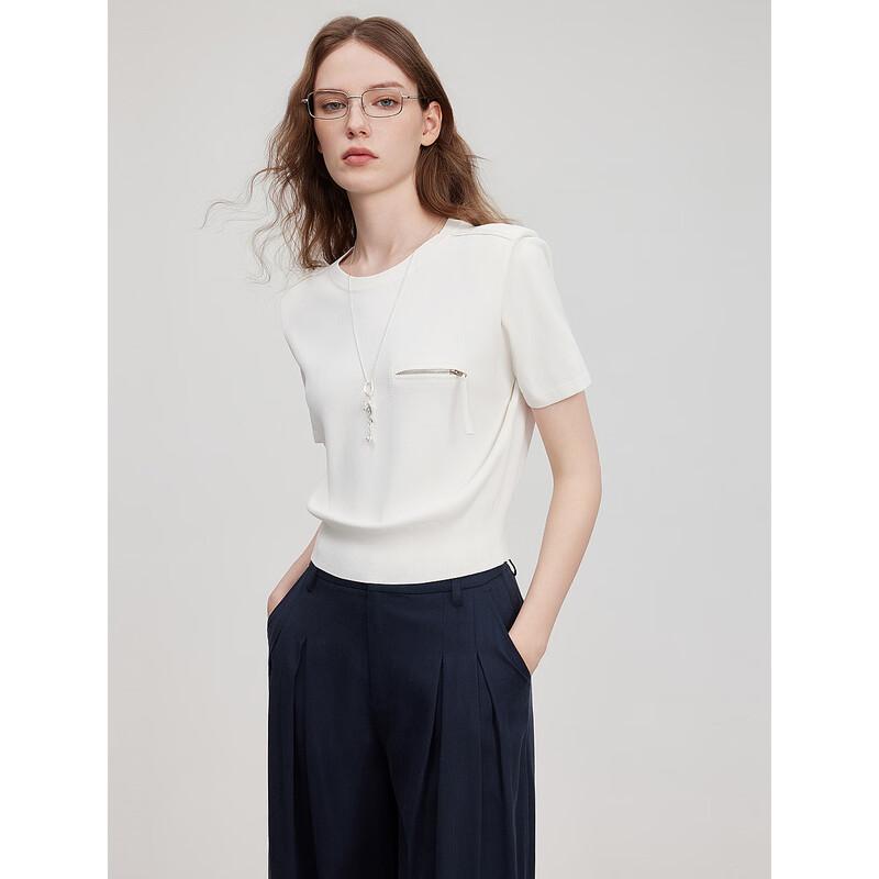 ELLE Women s White Round Neck Loose Knit Short Sleeve Top S