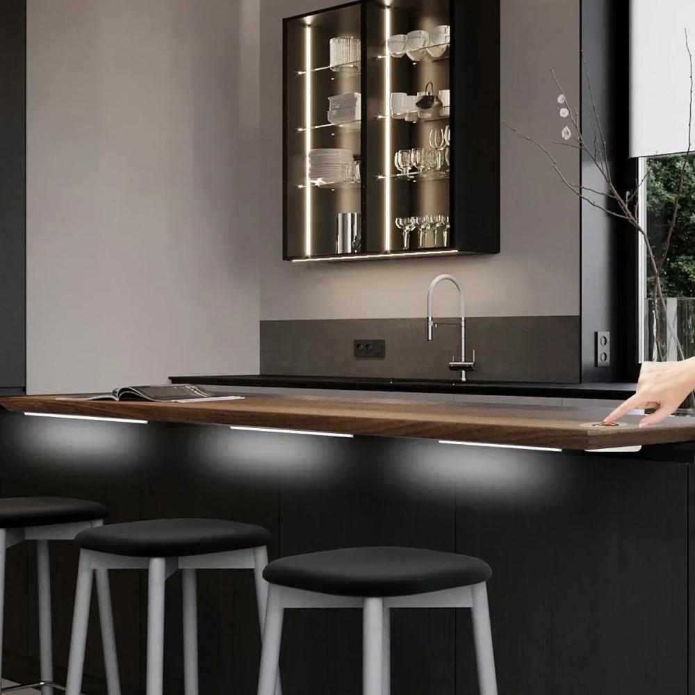 COB LED Strip Light for Under-Cabinet, Closet, Display Case, and Shelving; Dimmable Touch Sensor (Works Through Wood)