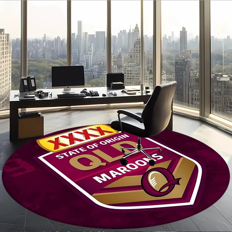 Queensland Maroons (1) Round Office Rug Decorative Floor Rug for Office Bedroom Living Room and Home Space