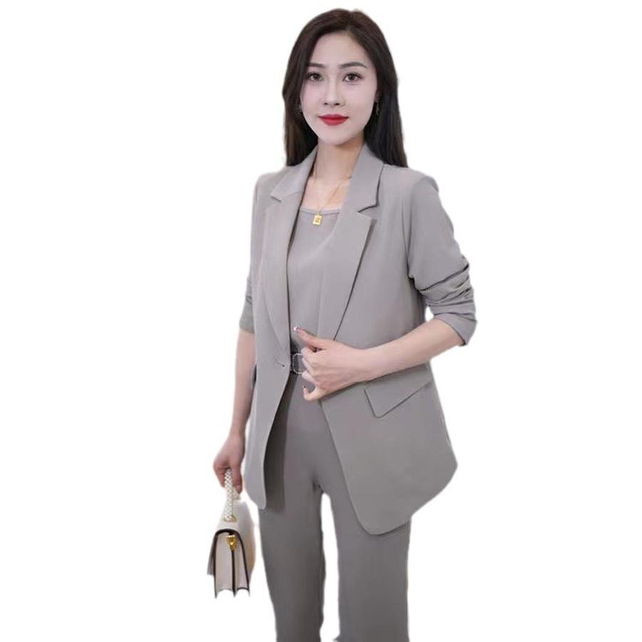 Set de Modă Casual Retro Chic pentru Noul Sezon de Primăvară Costum pentru Femei Ținută Formală de Afaceri din Trei Piese