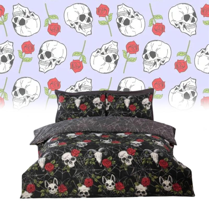 Halloween Totenkopf und Rose Wendbare Bettbezug-Set Mit Cartoon-Muster Für Schlafzimmer-Dekoration