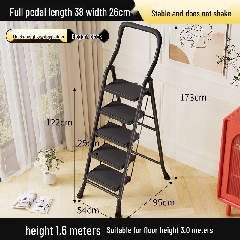 Multi-functional Indoor Folding Ladder with Handrails and Widened Pedals - Four to Five Steps for Home and Dorm Use