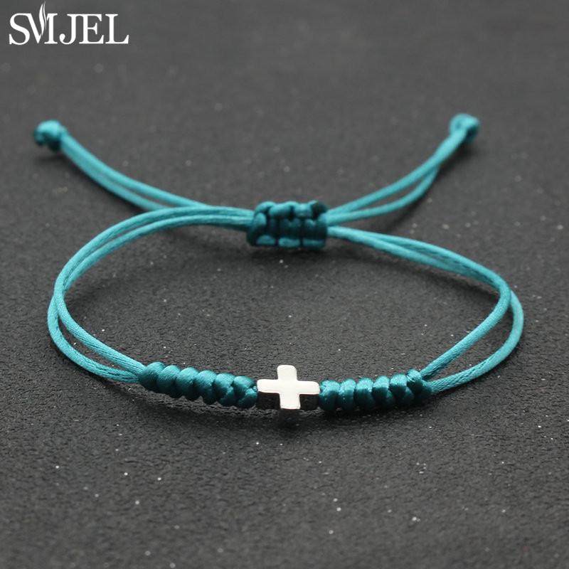 Vintage Tiny Cross Charm Handmade Adjustable Braided Bracelet for Women Lucky Black Red Rope Chain Bracelets New Year Gifts