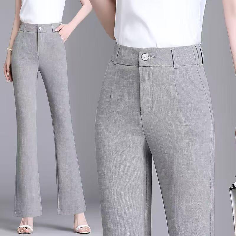 

Spring 2026 Gray High-Waisted Slimming Elastic Suit Pants for Petite Women 2XL for 125-134 lbs