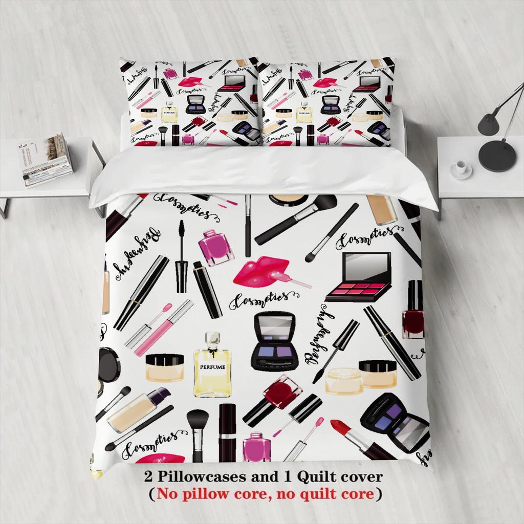 3pcs Cosmetic Makeup Bedding Sets 3D Printed Cosmetics Pattern Duvet Cover Sets With Pillowcases No Filling