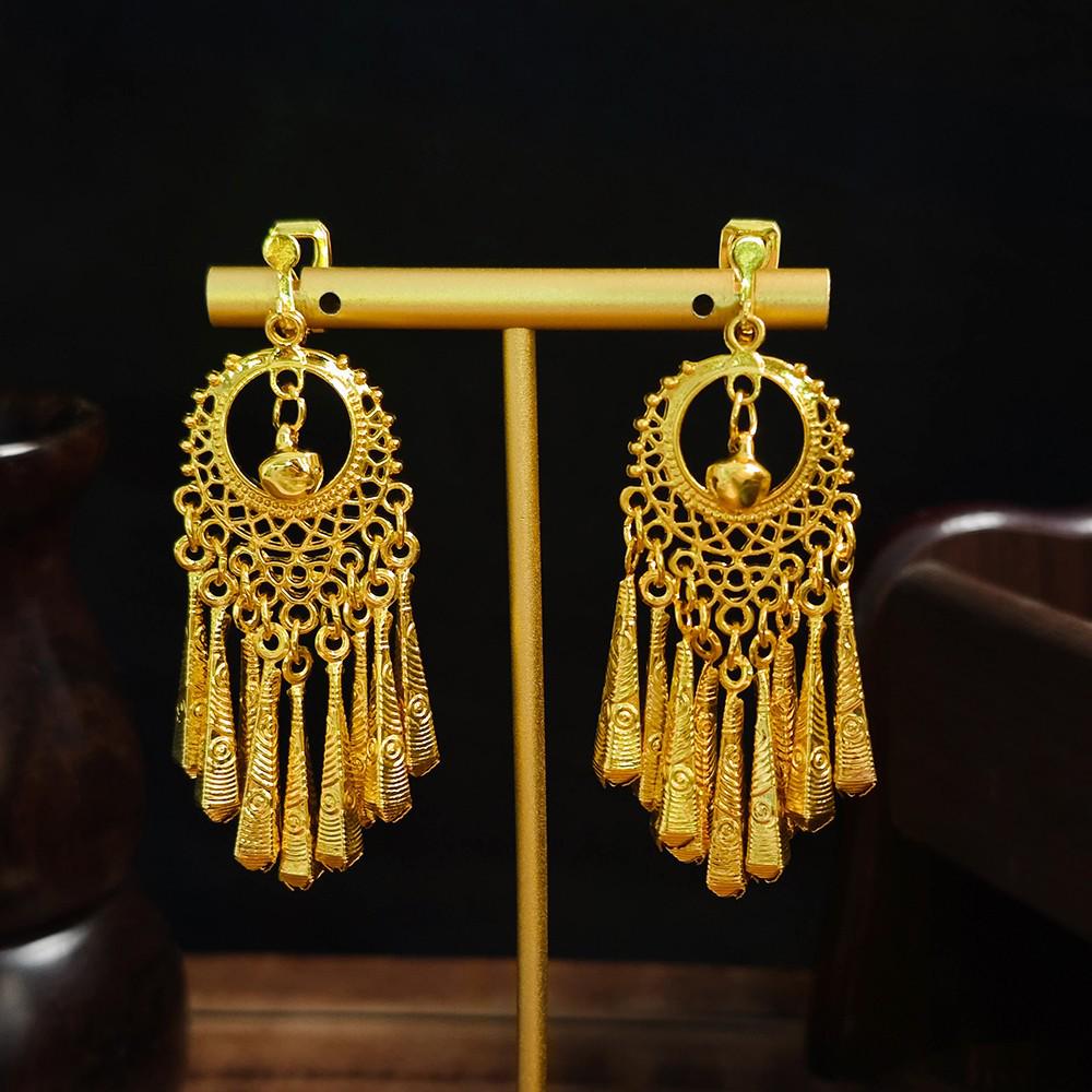 Retro Ethnic Water Drop Leaf Tassel No-Pierce Earrings
