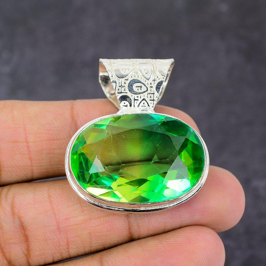 Natural Bi-Color Tourmaline Gemstone 925 Sterling Silver Gift Pendant 1.50" U7z40