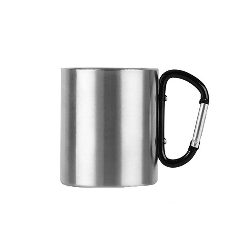 220Ml Camping Travel Stainless Steel Cup Carabiner Hook Handle Picnic Water Mug Outdoor Travel Hike Cup