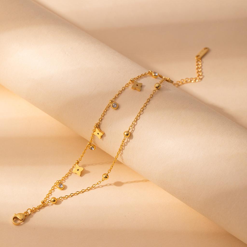 Light Luxury High-End Stainless Steel Diamond-Encrusted Bracelet, Moon Sun Love Geometry Does Not Fade Jewelry Women