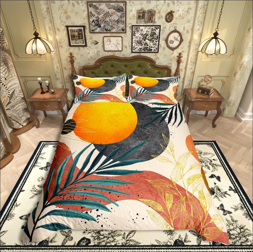 

Homewish Tree Leaves Duvet Cover Set,Geometric Stripes Bedding Set,Mid Century Comforter Cover Set DE XS 100x135cm 2pcs&set