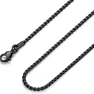 2.4MM Mens Womens Stainless Steel Black Rolo Cable Chain Necklace 60cm 23.6 Inch