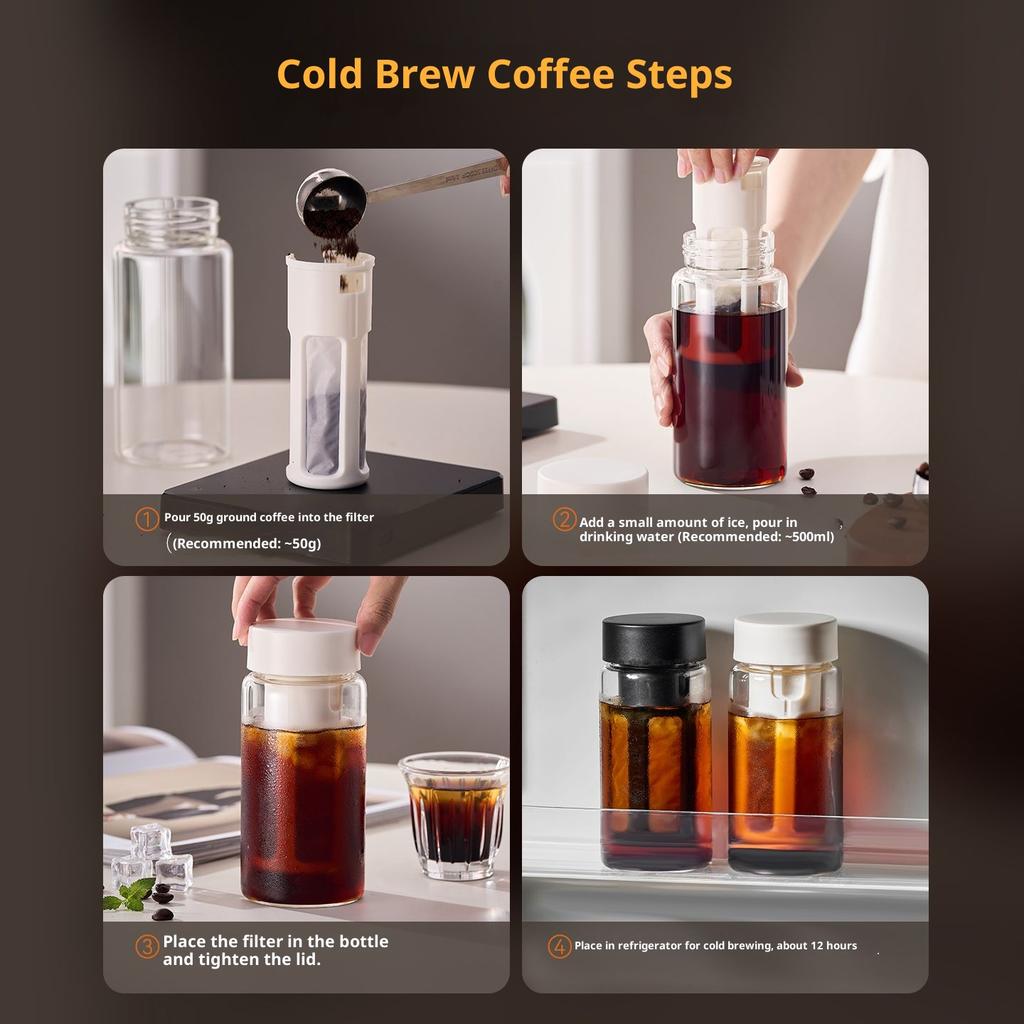 Gianxi Glass Cold Brew Coffee Mug Portable Travel Cold Brew Bottle Glass Cold Brew Cup American Summer Cold Brew Cup Glass Cup