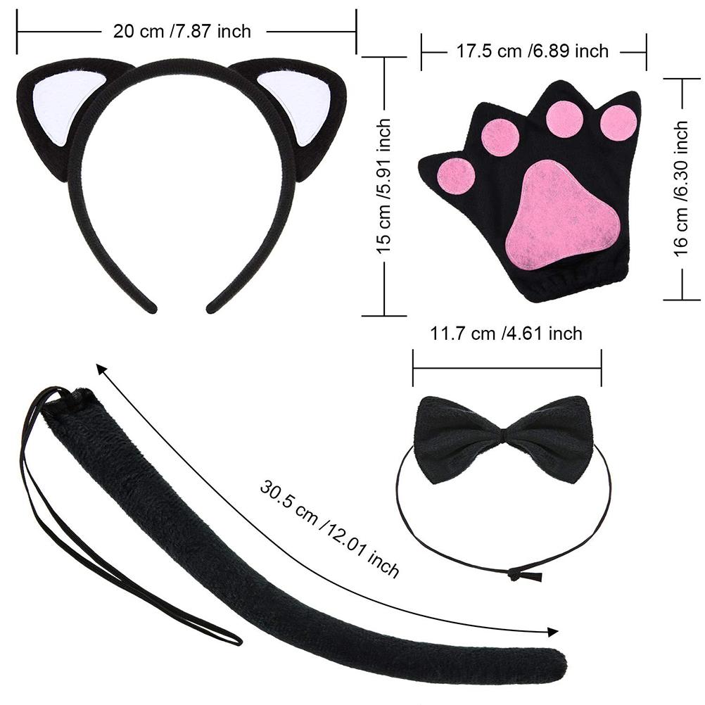 5 Pcs Cat Costume Set Cat Ears Headband Cat Bow Tie Cat Tail Cat  Gloves for Halloween Costume Pa