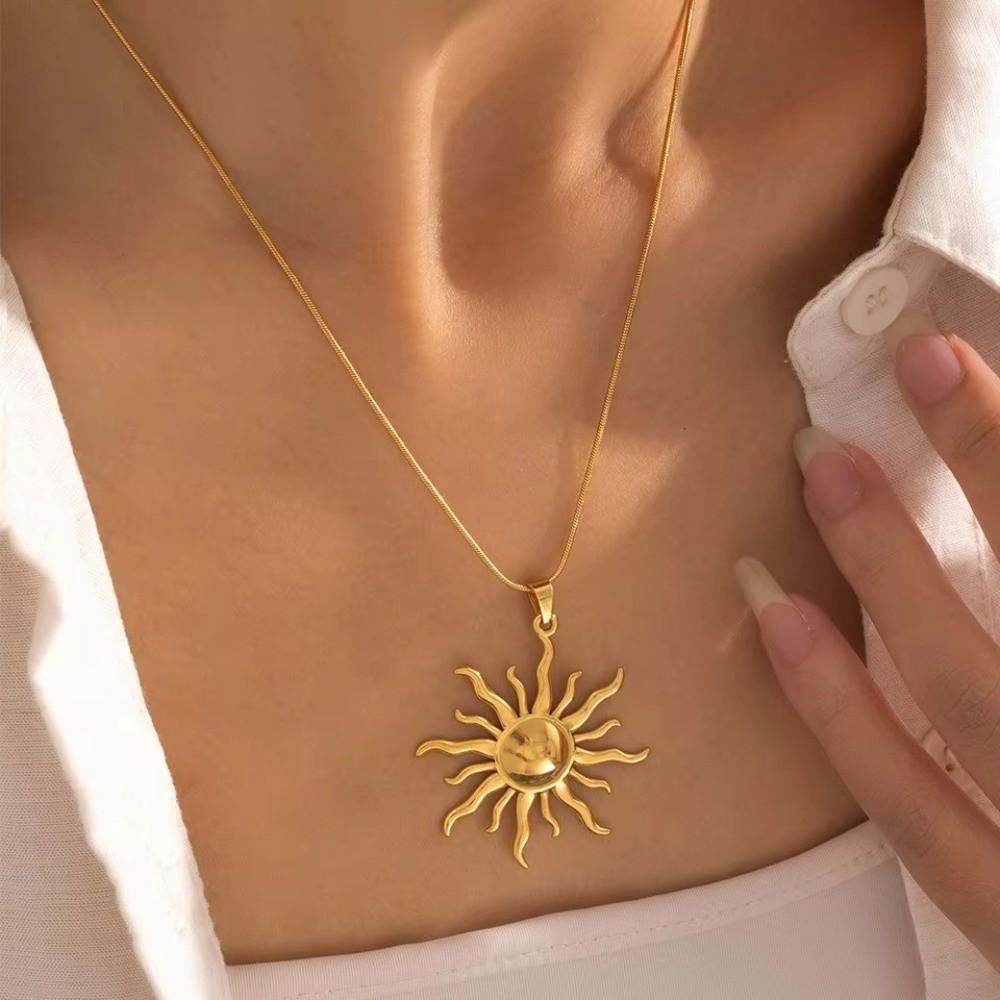 Fashion 316L Stainless Steel Sun Pendant Golden Concise Solar Lobster Clasp Jewelry Gift Women Girl